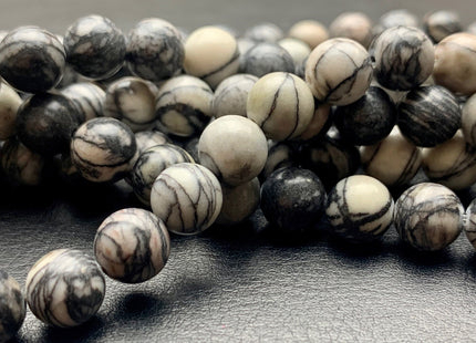 4mm 6mm 8mm 10mm Smooth Round Black Spider Web Jasper Gemstone Beads Black And White Color Jasper Loose Beads 15.5 Inches #2902