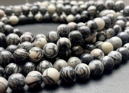 4mm 6mm 8mm 10mm Smooth Round Black Spider Web Jasper Gemstone Beads Black And White Color Jasper Loose Beads 15.5 Inches #2902