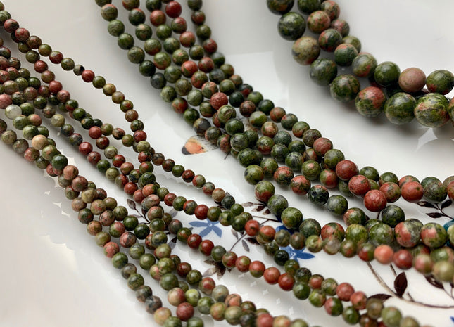 4 mm 6 mm 8 mm 10 mm Smooth Unakite Gemstone Beads Natural Green And Peach Pink Color Unakite Gemstone Loose Beads 15.5 Inches Strand #2903