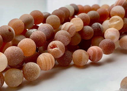 6 mm 8 mm 10 mm 12 mm Matte Round Druzy Agate Gemstone Peach Pink Color Agate With Crystal Cave Gemstone Loose Beads 15 Inches Strand #2899