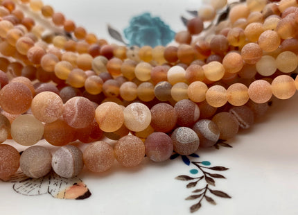6 mm 8 mm 10 mm 12 mm Matte Round Druzy Agate Gemstone Peach Pink Color Agate With Crystal Cave Gemstone Loose Beads 15 Inches Strand #2899