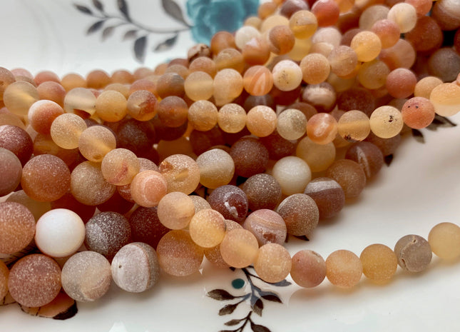 6 mm 8 mm 10 mm 12 mm Matte Round Druzy Agate Gemstone Peach Pink Color Agate With Crystal Cave Gemstone Loose Beads 15 Inches Strand #2899
