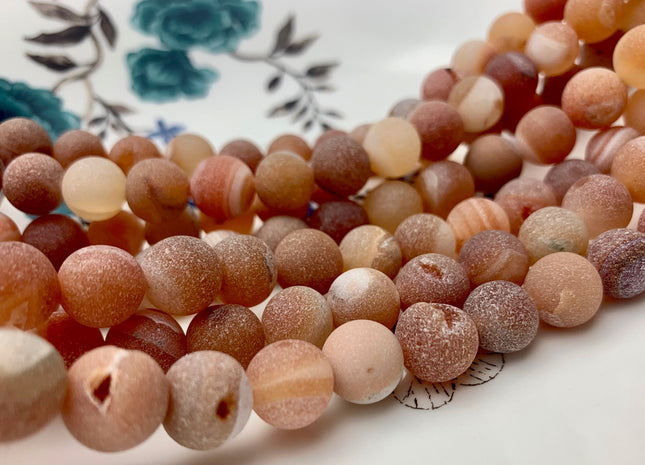 6 mm 8 mm 10 mm 12 mm Matte Round Druzy Agate Gemstone Peach Pink Color Agate With Crystal Cave Gemstone Loose Beads 15 Inches Strand #2899