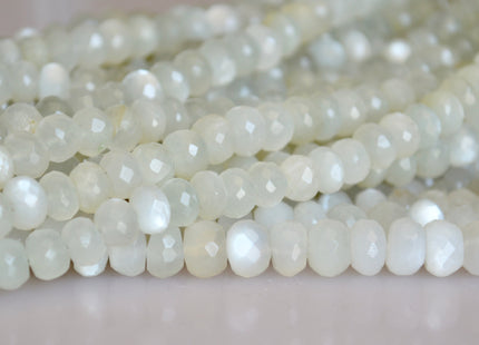 5x7-8 mm 100% All Natural Faceted Rondelle White Or Light Green Color Moonstone Beads Genuine Top Quality Moonstone 14 inches Strand #2130