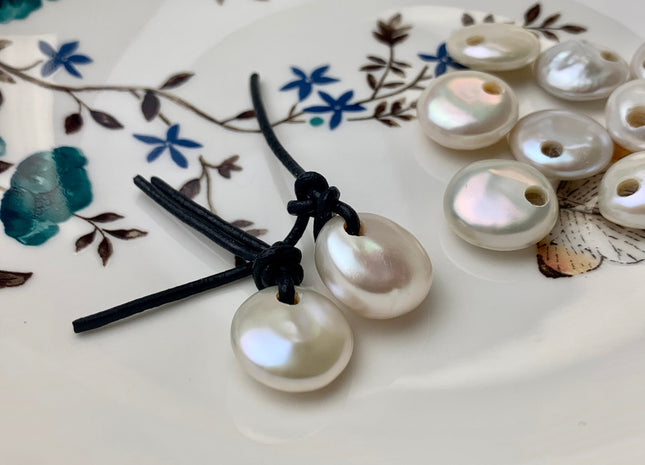 One Piece 13-15.5 mm AAAA Top Drilled Large Hole Thick White Coin Pearl Beads Hole Size 2.2 mm Or 3.0 mm Genuine Luster Coin Pearls #P1025