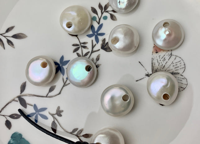 One Piece 13-15.5 mm AAAA Top Drilled Large Hole Thick White Coin Pearl Beads Hole Size 2.2 mm Or 3.0 mm Genuine Luster Coin Pearls #P1025