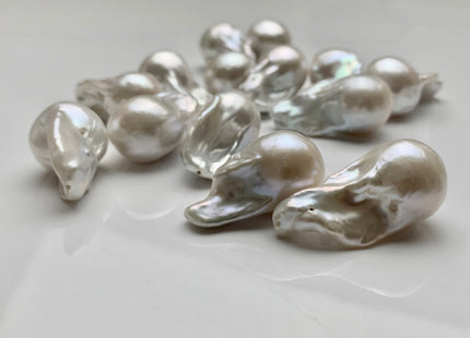 One-Of-A-Kind 16-18x24-32 mm AAA Jumbo Natural White Baroque Pearl High Luster Through Drilled Drop Shape Baroque Pearl Beads #P1020-TH