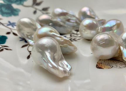 One-Of-A-Kind 15-19x24-32 mm AAA Jumbo Natural White Baroque Pearl High Luster Undrilled Drop Shape White Baroque Pearl Beads #P1020-NH