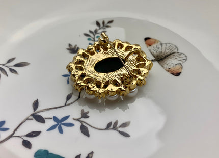 Genuine AAA Natural Freshwater Pearl Brooch Gold Color Gray Picture Setting Design Pendant With Crystal And Pearl Settings #10022