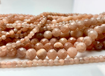 4mm 6mm 8mm 10mm 12mm Natural Color Peach MoonStone High Quality Faceted Round Gemstone Beads 15 Inches Strand #3005