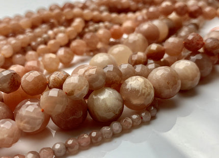 4mm 6mm 8mm 10mm 12mm Natural Color Peach MoonStone High Quality Faceted Round Gemstone Beads 15 Inches Strand #3005