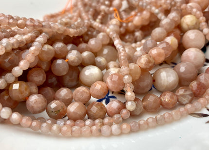 4mm 6mm 8mm 10mm 12mm Natural Color Peach MoonStone High Quality Faceted Round Gemstone Beads 15 Inches Strand #3005