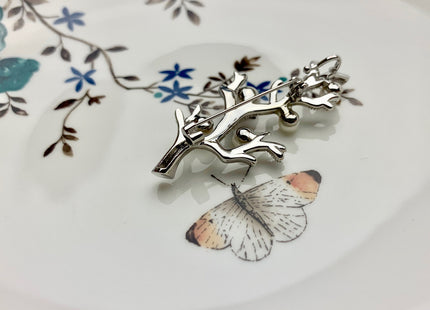 Genuine AAA Natural Freshwater Pearl Brooch Silver Color Tree Shape Design Pendant With Carved MOP Flowers And Crystal Pearl Settings #10043