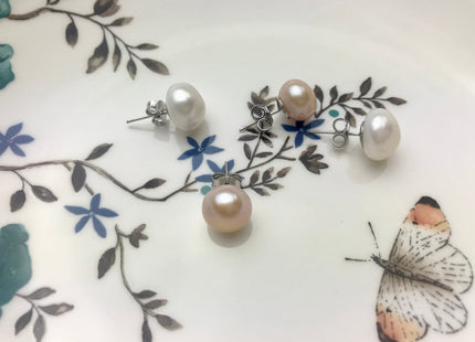 10-11.5 mm Genuine AAA Natural White Or Pink Freshwater Pearl Stud Earrings, .925 Sterling Silver Posts Pearl Earrings Bridal Jewelry #683