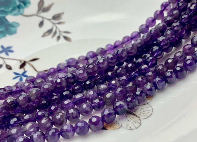 4mm 6mm 8mm 10mm 12mm Faceted Round Amethyst Beads February Birthstone Natural Genuine Natural Amethyst Beads 15.5 Inches Strand #3078