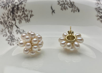 Genuine Natural White Freshwater Pearl Stud Earring .925 Sterling Silver Cluster Earring Posts Pearl Earrings Bridal Earrings #10047-A