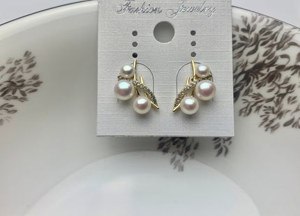 Genuine Natural White Freshwater Pearl Stud Earring .925 Sterling Gold Earring Posts Pearl Earrings Bridal Stud Earrings #10047-B