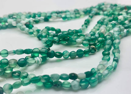 4mm Micro Faceted Diamond Cut Multi Green Color Agate Flat Coin Disc Shape Genuine Agate Gemstone Beads 15.5 Inches Strand #3057