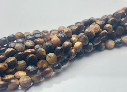 4mm Micro Faceted Diamond Cut Yellow Color Tiger Eye Flat Coin Disc Shape Genuine Tiger Eye Gemstone Beads 15.5 Inches Strand #3058