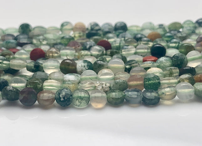 4mm Micro Faceted Diamond Cut Translucent Multi Color Indian Agate Flat Coin Disc Shape Genuine Agate Gemstone Beads 15.5 Inch Strand #3062