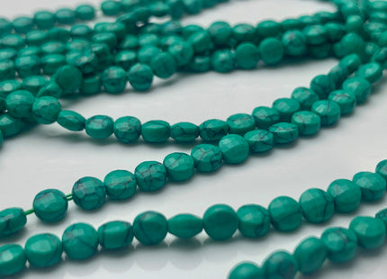 4mm Micro Faceted Diamond Cut Turquoise Color Turquoise Flat Coin Disc Shape Turquoise Gemstone Beads 15.5 Inches Strand #3065