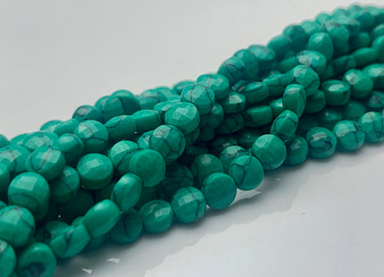 4mm Micro Faceted Diamond Cut Turquoise Color Turquoise Flat Coin Disc Shape Turquoise Gemstone Beads 15.5 Inches Strand #3065