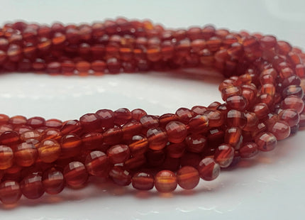 4mm Micro Faceted Diamond Cut Translucent Red Color Carnelian Flat Coin Disc Shape Genuine Carnelian Gemstone Beads 15.5 Inches Strand #3066
