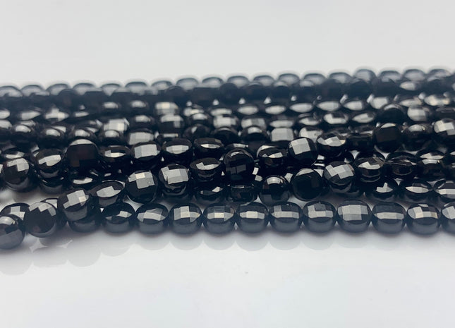4mm Micro Faceted Diamond Cut Black Color Spinal Beads Flat Coin Disc Shape Genuine Spinal Gemstone Beads 15.5 Inches Strand #3068