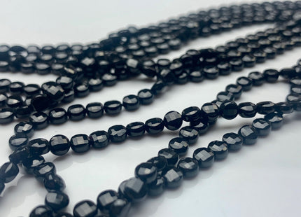 4mm Micro Faceted Diamond Cut Black Color Spinal Beads Flat Coin Disc Shape Genuine Spinal Gemstone Beads 15.5 Inches Strand #3068