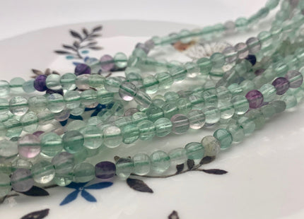 4mm Micro Faceted Diamond Cut Translucent Multi Color Fluorite Flat Coin Disc Shape Genuine Fluorite Gemstone Beads 15.5 Inches Strand #3070
