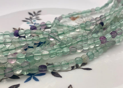 4mm Micro Faceted Diamond Cut Translucent Multi Color Fluorite Flat Coin Disc Shape Genuine Fluorite Gemstone Beads 15.5 Inches Strand #3070