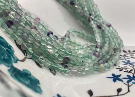 4mm Micro Faceted Diamond Cut Translucent Multi Color Fluorite Flat Coin Disc Shape Genuine Fluorite Gemstone Beads 15.5 Inches Strand #3070