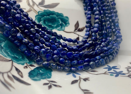 4mm Micro Faceted Diamond Cut Blue Color Lapis Flat Coin Disc Shape Genuine Lapis Gemstone Beads 15.5 Inches Strand #3073