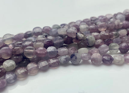 4mm 7mm Micro Faceted Diamond Cut Light Purple Lepidolite Flat Coin Disc Shape Genuine Lepidolite Gemstone Beads 15.5 Inches Strand #3075