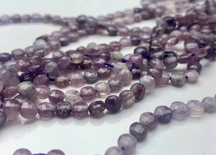 4mm 7mm Micro Faceted Diamond Cut Light Purple Lepidolite Flat Coin Disc Shape Genuine Lepidolite Gemstone Beads 15.5 Inches Strand #3075