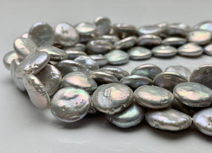 13-16 mm Silver Gray Coin Freshwater Pearl Beads Genuine Flat Coin Freshwater Pearl Beads Gray Coin Pearl #95