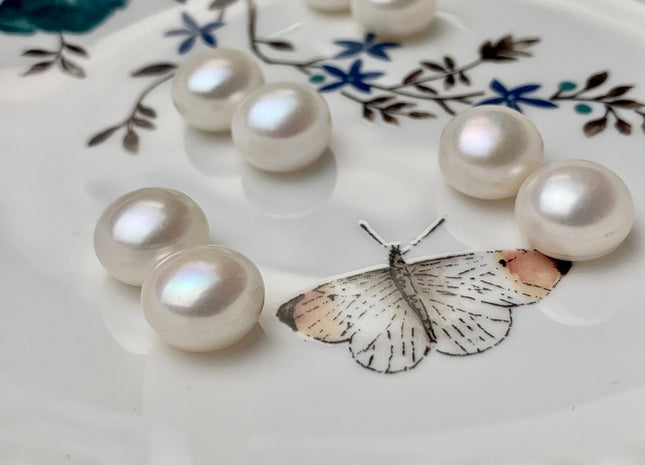 AAA One Pair 11-13 mm Top Quality High Luster Round Button Half Drilled Freshwater Pearls Genuine Natural White Earring Pearls #P1028