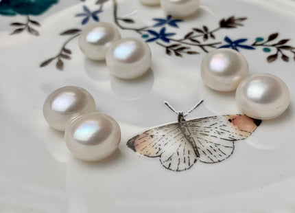 AAA One Pair 11-13 mm Top Quality High Luster Round Button Half Drilled Freshwater Pearls Genuine Natural White Earring Pearls #P1028
