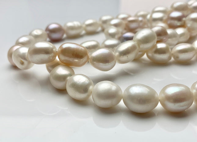 3 Strands 11-13x13-16 mm Natural White And Pink Rice Oval Freshwater Pearl Beads Genuine All Natural Color Freshwater Pearls #P1030