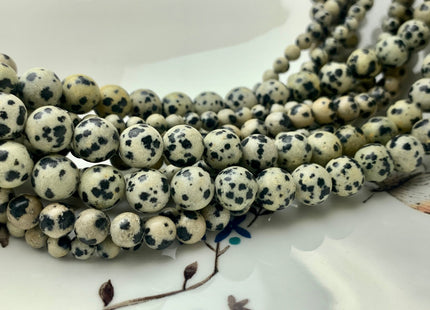4mm 6mm 8mm 10mm Natural Smooth Round Dalmatian Jasper Genuine White And Black Dotted Color Jasper Gemstone Beads 15.5 Inches Strand #3009