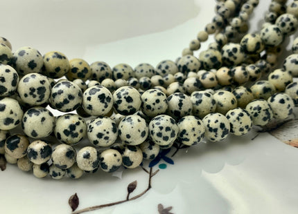 4mm 6mm 8mm 10mm Natural Smooth Round Dalmatian Jasper Genuine White And Black Dotted Color Jasper Gemstone Beads 15.5 Inches Strand #3009