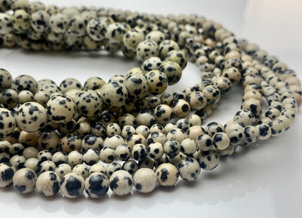 4mm 6mm 8mm 10mm Natural Smooth Round Dalmatian Jasper Genuine White And Black Dotted Color Jasper Gemstone Beads 15.5 Inches Strand #3009