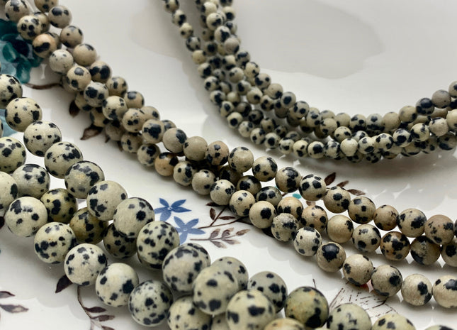 4mm 6mm 8mm 10mm Natural Smooth Round Dalmatian Jasper Genuine White And Black Dotted Color Jasper Gemstone Beads 15.5 Inches Strand #3009