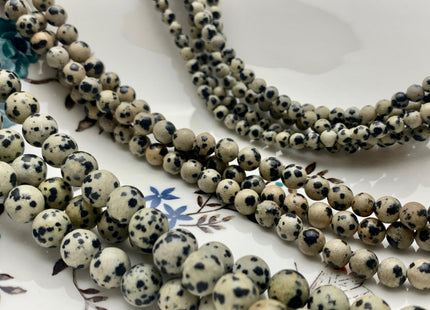 4mm 6mm 8mm 10mm Natural Smooth Round Dalmatian Jasper Genuine White And Black Dotted Color Jasper Gemstone Beads 15.5 Inches Strand #3009