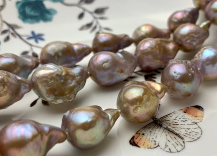 13-15x16-20 mm AA Natural Mauve Seaweed Pink With Iridescent Color Baroque Pearl Beads Rare Tear Drop Shape Genuine Baroque Pearls #P1035