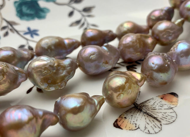 13-15x16-20 mm AA Natural Mauve Seaweed Pink With Iridescent Color Baroque Pearl Beads Rare Tear Drop Shape Genuine Baroque Pearls #P1035