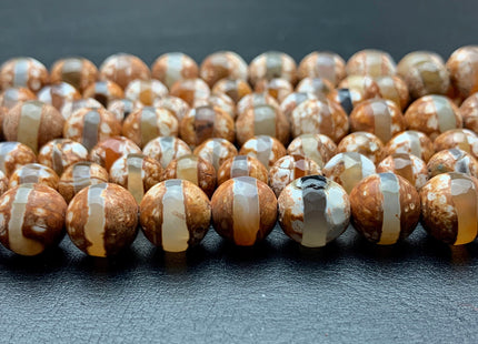 8 mm 10 mm AAA DZI Tibetan Agate Faceted Round Brown And White Color Tibetan Agate Gemstone Loose Beads 15 Inches Strand #2785