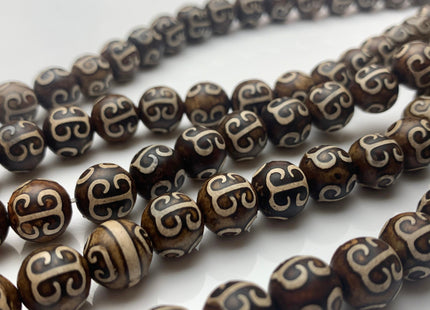New Style 8 mm 10 mm AAA Top Quality Round Etched Tibetan Agate Beads Dark Brown Antique Tibetan Agate Gemstone Beads 14 Inches Strand #3022