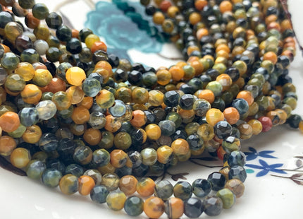 4 mm Faceted Round Yellow And Green Color Agate Gemstone Beads Genuine Agate Gemstone Loose Beads 14 Inches Strand #3014