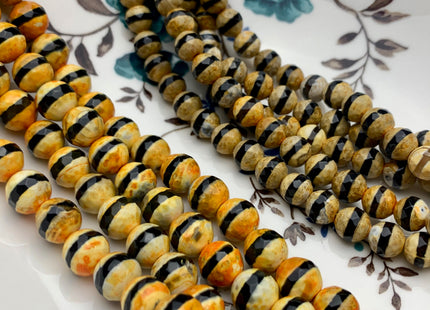 8 mm 10 mm AAA DZI Tibetan Agate Faceted Round Black And Orange Color Tibetan Agate Gemstone Loose Beads 15 Inches Strand #3020